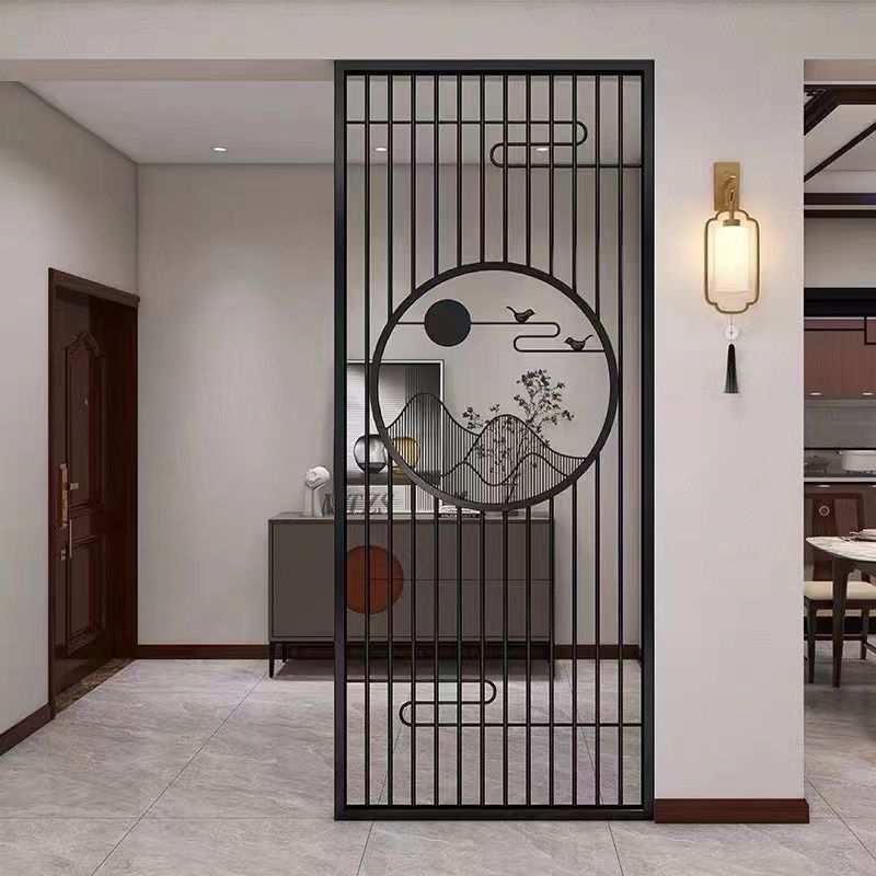 现代新中式屏风不锈钢进门玄关铁艺隔断客厅遮挡花格复古餐厅轻奢
