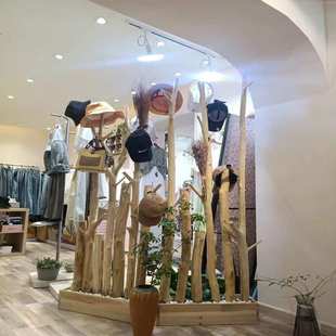 树枝隔断屏风干树枝装饰天然枯木原木树干酒店幼儿园小清新田园