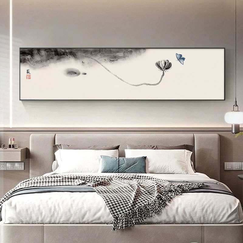 新中式装饰画酒店工装茶室荷花心经禅意挂画民宿样板间卧室床头画图片