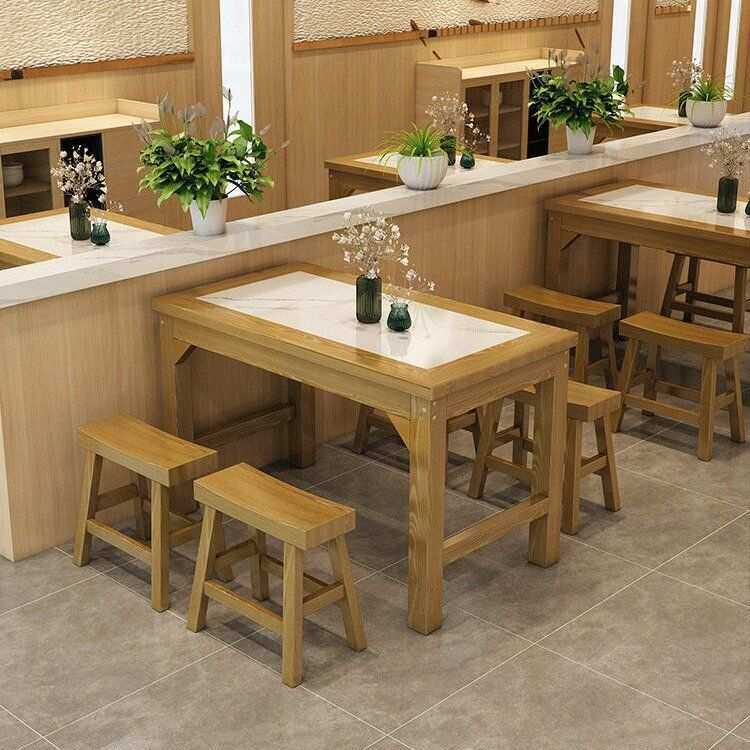 实木快餐桌椅组合烧烤小吃店桌饭店面馆桌椅食堂碳化长方形火锅桌