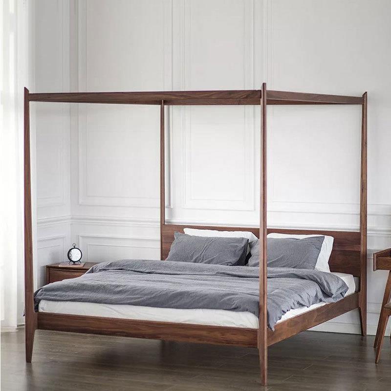 北美黑胡桃木新中式架子床四柱原木双人床极简式民宿客栈酒店家具