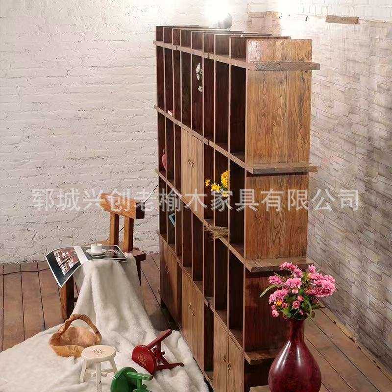 新中式榆木博古架实木储物书柜中式风收纳原木架多宝阁古董展示架