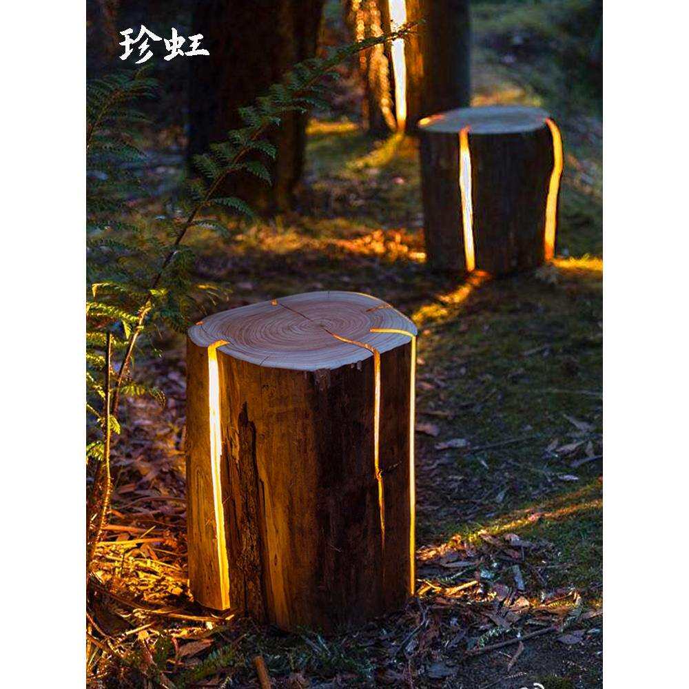 户外草坪灯景观庭院灯别墅木头灯花园小区太阳能树桩灯公园木桩灯