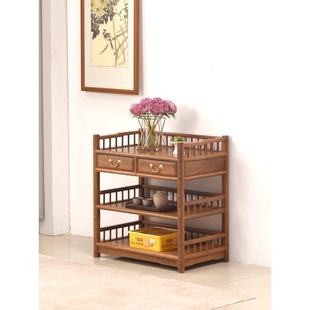 花梨木置物架茶桌旁边的非洲茶几多层多功能实木茶台中式边几