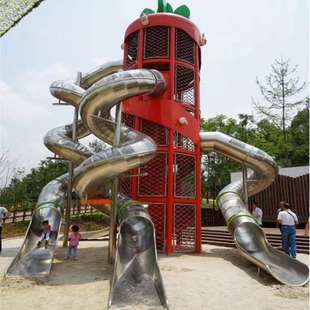 户外不锈钢滑梯篮球造型商场景区儿童螺旋滑桶 平板滑梯游乐设施