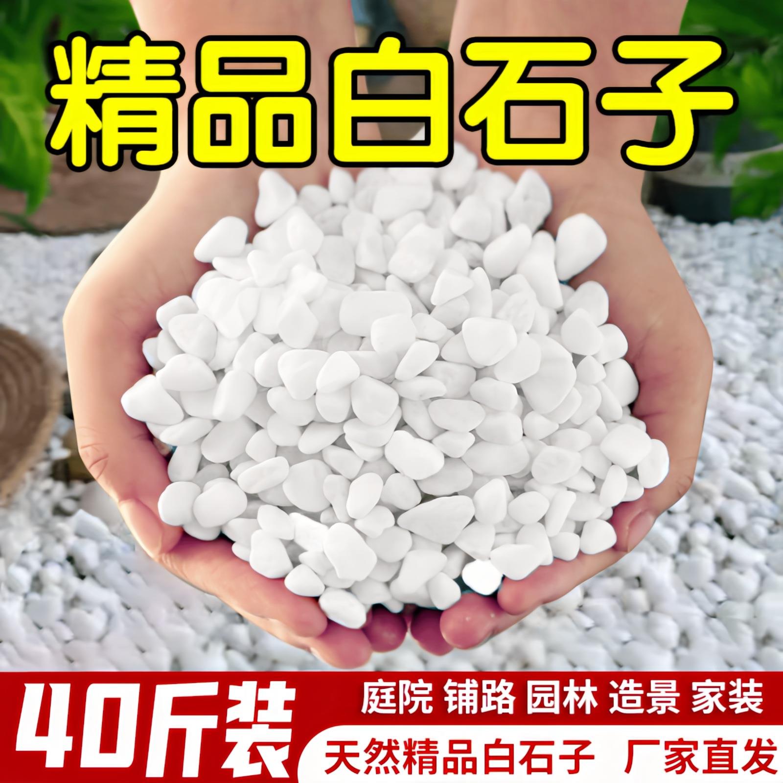 40斤白色鹅卵石铺路铺地天然庭院阳台造景石头花园砾石碎石白石子