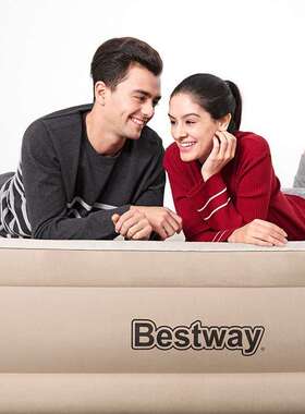 Bestway69048单人双层布面充气床欧规内置泵家用加厚双人气垫床