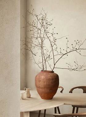 侘寂风砖红色陶罐大号粗陶瓶复古做旧陶瓷级感装饰品盆