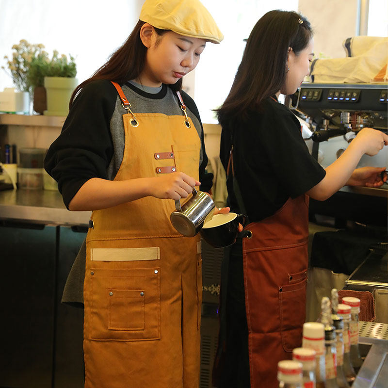 工装理发师围裙餐饮做饭工作服男女印字皮肩带