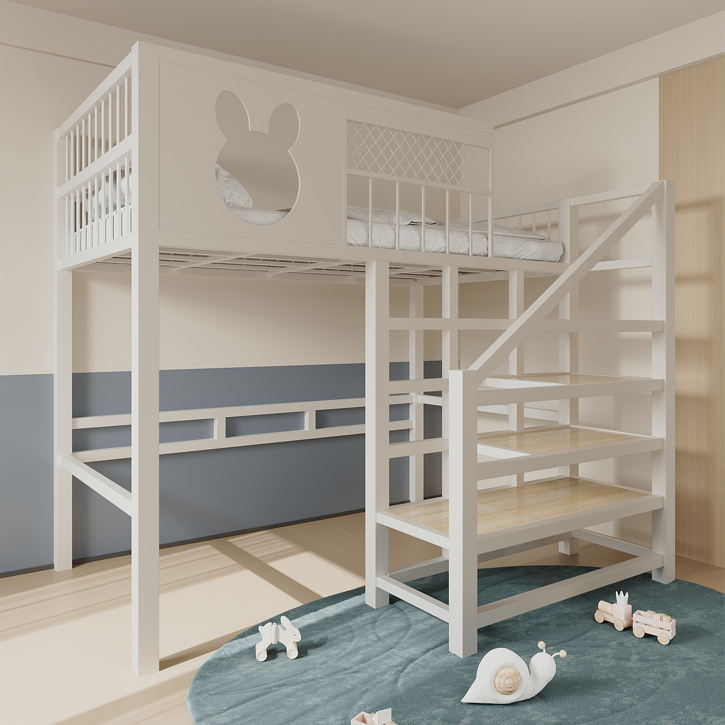 铁艺复式高架床复式二楼床组合床单上层小户型阁楼上床下桌空