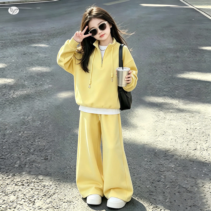 女童套装2026秋季新款中大童半拉链立领卫衣阔腿裤儿童秋装运动服