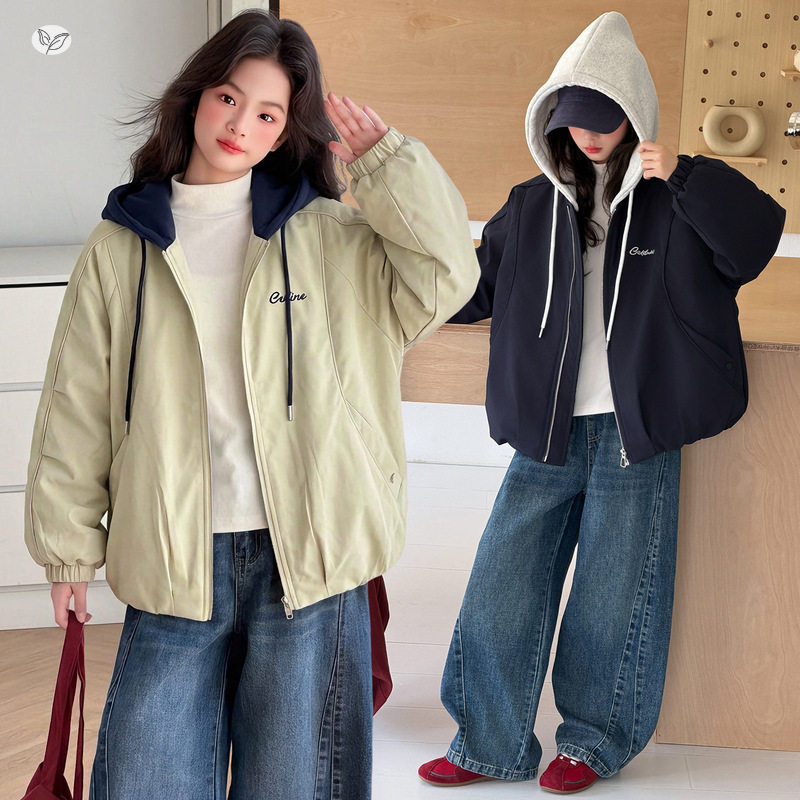 女童加厚连帽外套2026秋冬季新款休闲夹棉小棉服洋气时髦保暖夹克