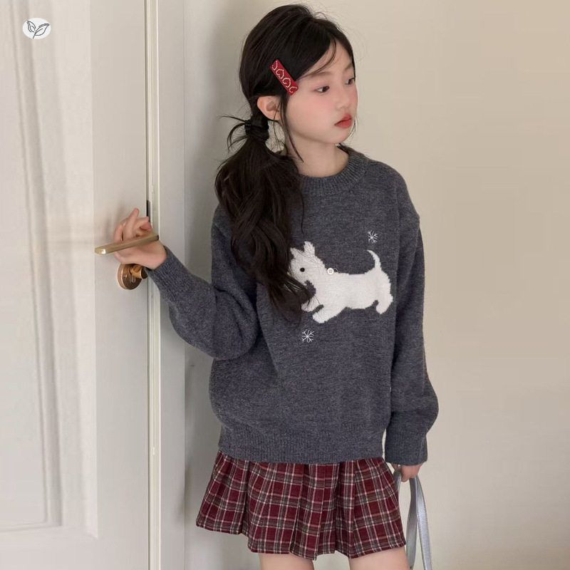 韩系女童卡通毛衣外套2026秋冬季新款儿童装洋气圆领套头针织上衣