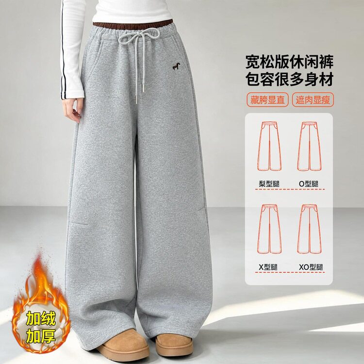 女童加绒加厚运动裤秋冬中大童2026韩版阔腿裤儿童卫裤初中生裤子