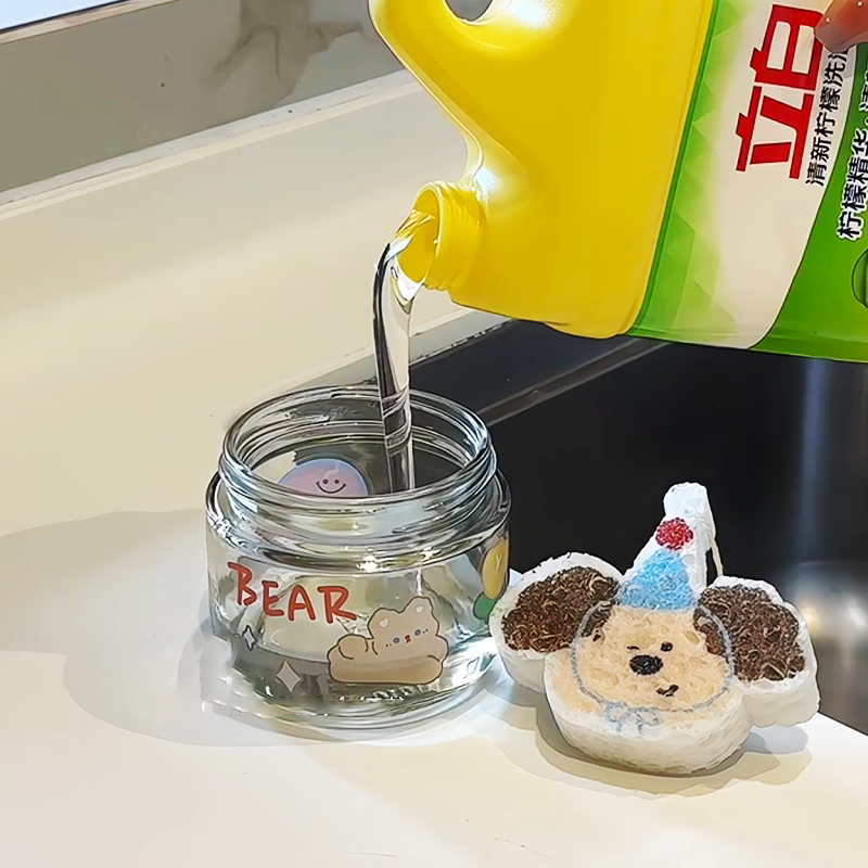 厨房洗洁精水槽按压器木浆棉洗碗海绵小瓶洗涤剂皂液分装瓶收纳盒