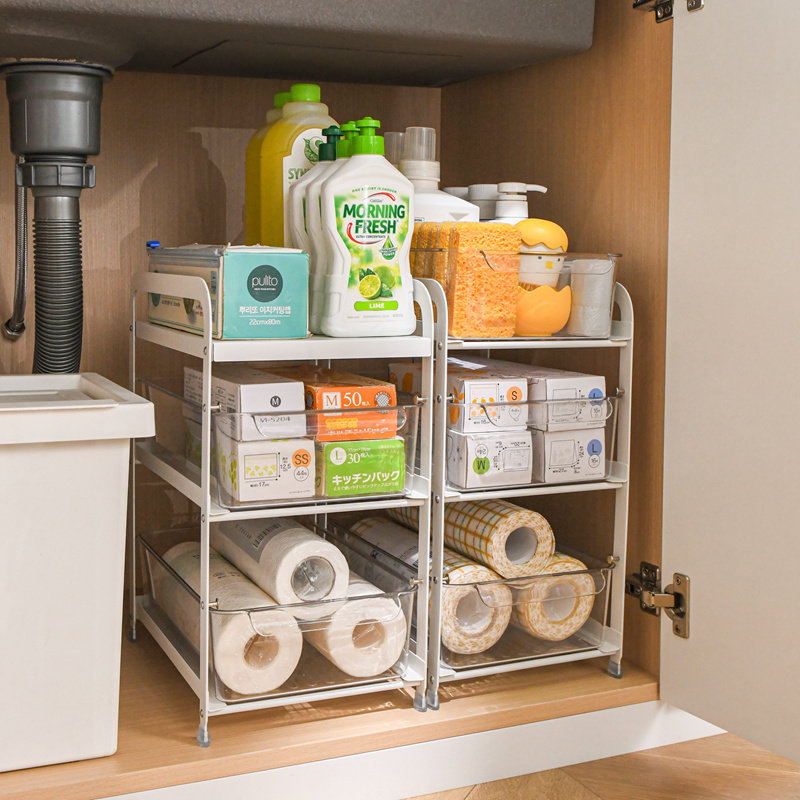 抽拉式厨房下水槽置物架浴室台储物篮橱柜内分层抽屉收纳清洁用品