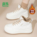 女2025冬季 保暖二棉鞋 新款 爆款 子女 厚底休闲鞋 森马高帮加绒小白鞋