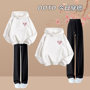 女大童秋冬套装 两件套 2024新款 洋气女学生连帽卫衣加绒运动时尚