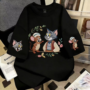 2026女童夏薄纯棉短袖T恤初中生卡通洋气仿刺绣印花韩版潮流上衣