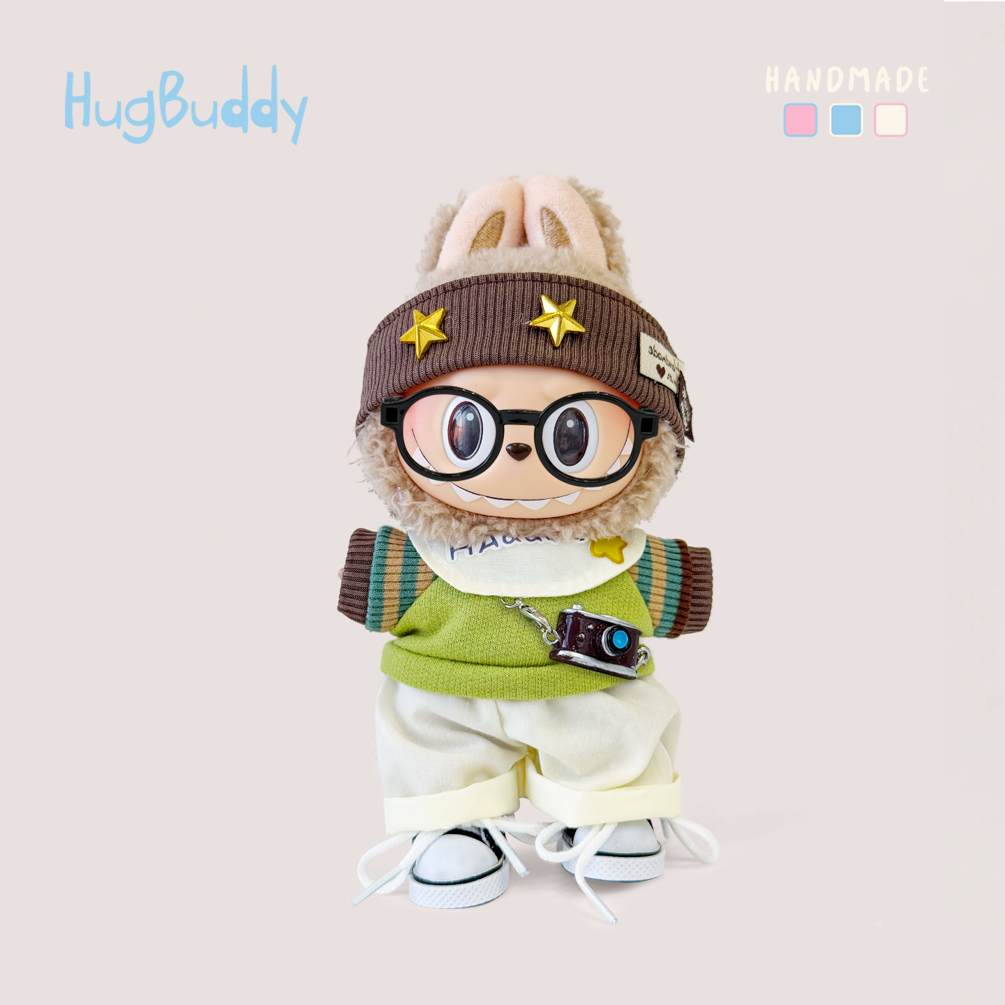 撞色复古套装拉布布公仔衣服装饰七件套labubu一代搪胶盲盒娃衣