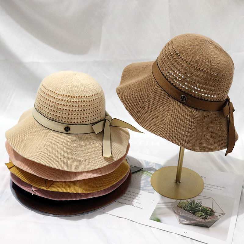 米色夏天棉麻镂空遮阳帽春季旅游防晒凉帽子女士洋派可折叠渔夫帽