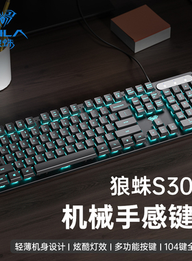 狼蛛S3005有线办公键盘低音按键机械手感笔记本台式键盘炫酷灯效