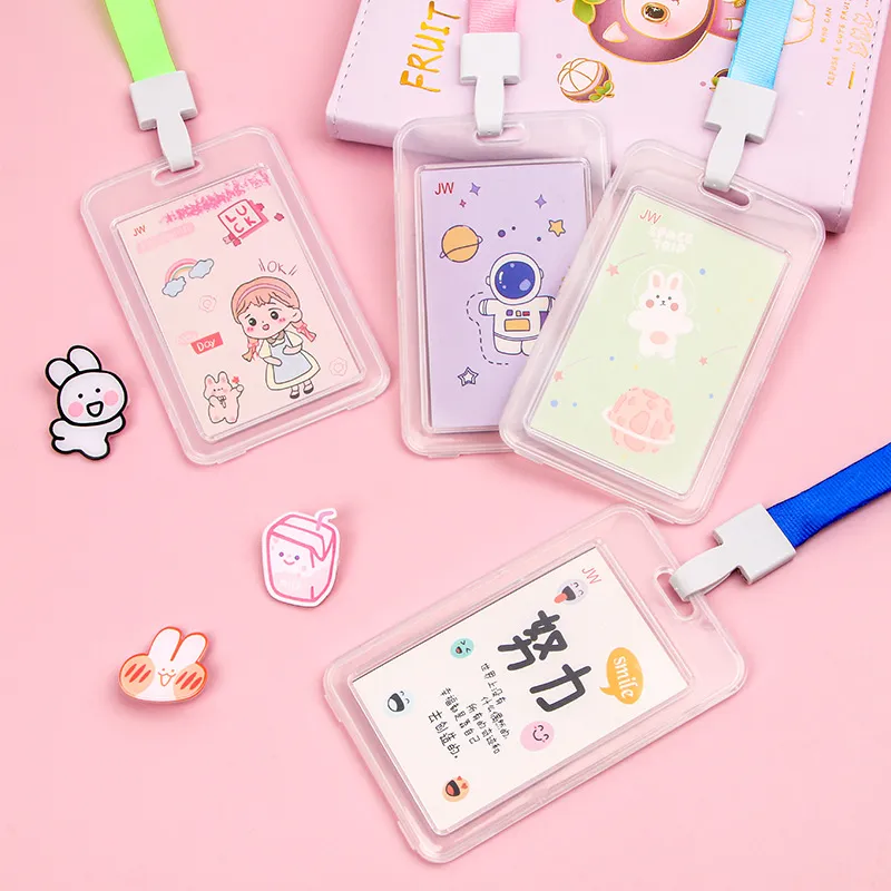 创意卡通透明证件卡套可爱带挂绳防水员工工作牌公交卡套