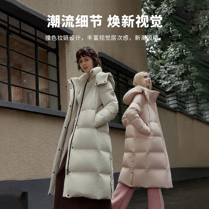 坦博尔2025年冬季新款羽绒服女士过膝长款加厚面包服运动防风外套