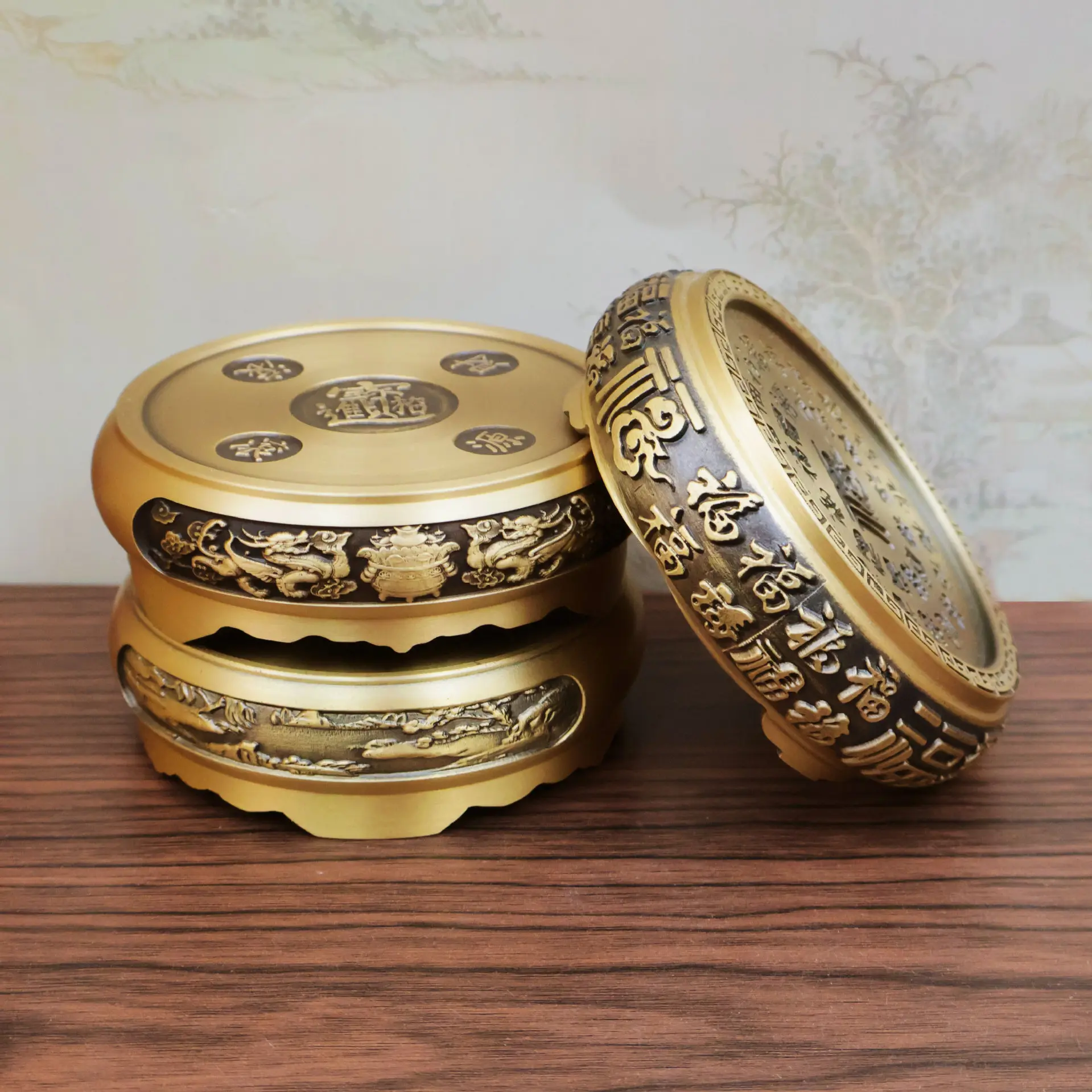 黄铜立体浮雕百福底座托架创意