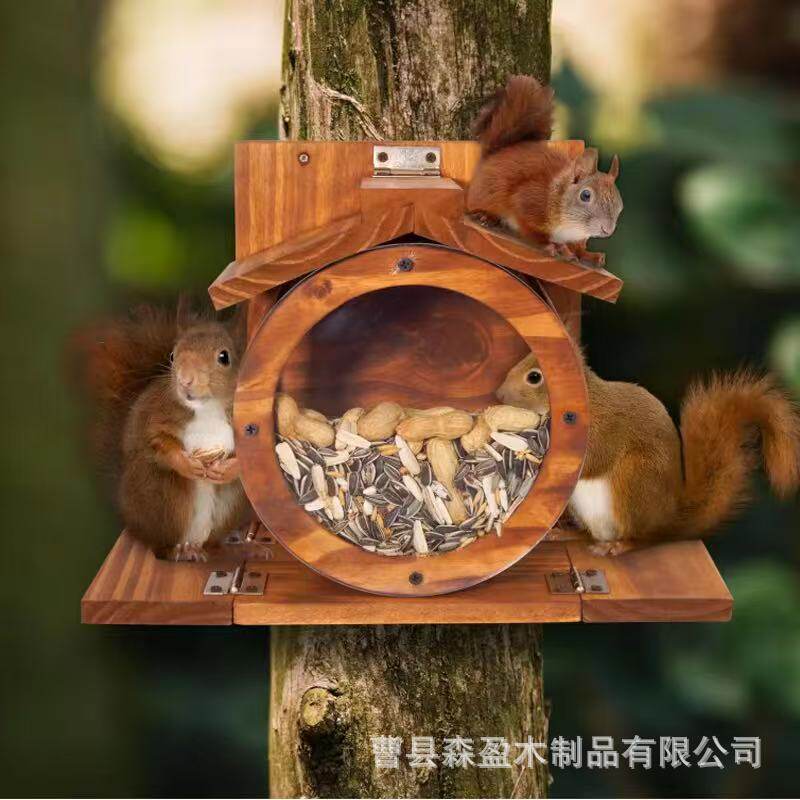 户外木质松鼠喂食器壁挂