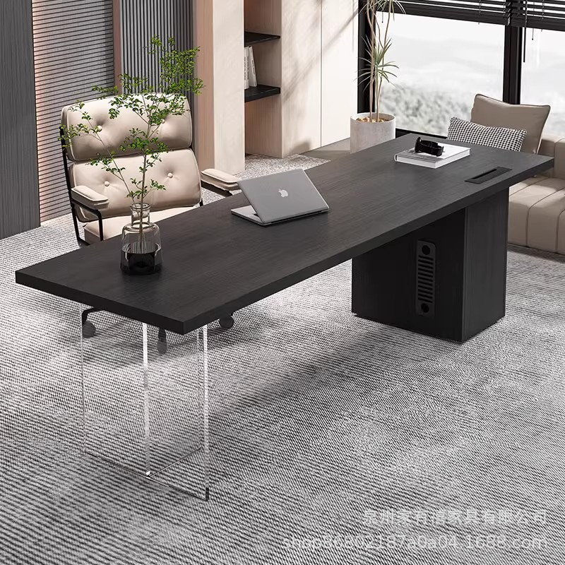 实木亚克力透明简约大班台办公桌