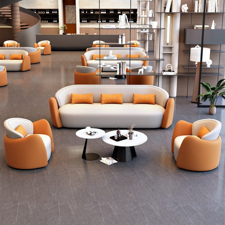 现代轻奢简约皮艺沙发洽谈商务办公酒店大堂休闲室休息区接待沙发