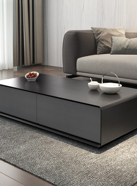 现代简约茶几 北欧长方形大小户型客厅创意储物高级黑灰色茶桌