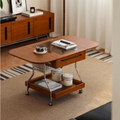 中古风移动茶几实木复古北欧折叠家用边几小户型客厅收纳小餐车