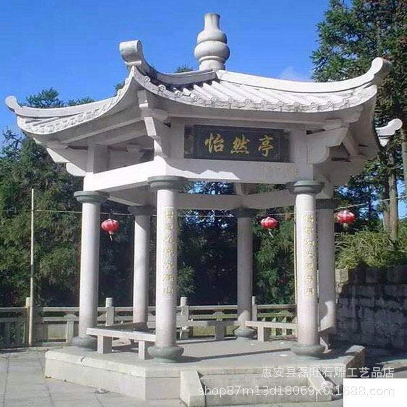 厂家供应双层六角石雕户外凉亭