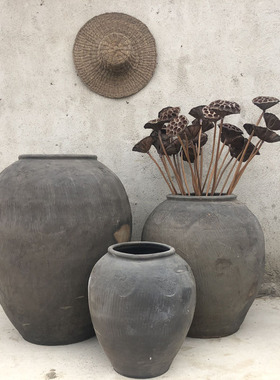 土陶缸陶罐黑色大缸翁水缸软装新品花盆水陆缸民俗装饰