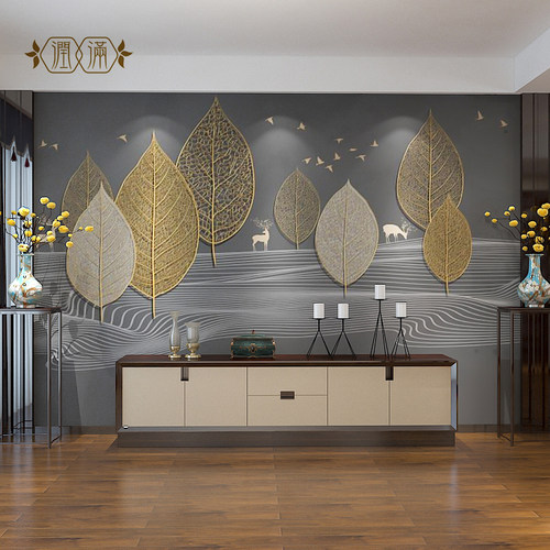 轻奢电视背景墙纸餐厅现代简约