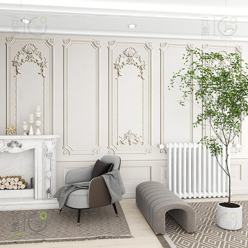 奶油石膏线浮雕客厅卧室床头壁布