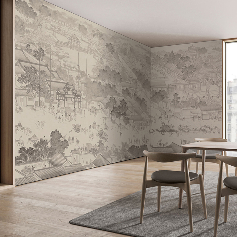 清明上河图客厅酒店餐厅墙布