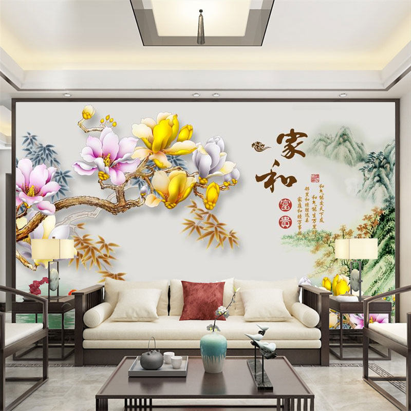 定制新中式山水画壁布电视背景墙壁纸客厅沙发茶室办公室墙纸墙布