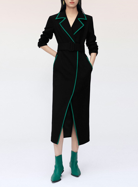 羊毛珂奈禾商场同款 春秋新款通勤撞色西装领商务连衣裙XF05892W0