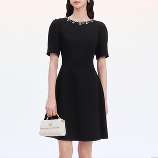 春夏新款 珂奈禾商场同款 高腰圆领a字连衣裙RF06767W0 三醋酸