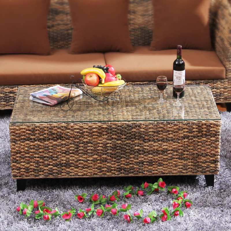 真藤编茶几酒店别墅多功能餐桌两用简约长方形家用客厅小户型茶桌