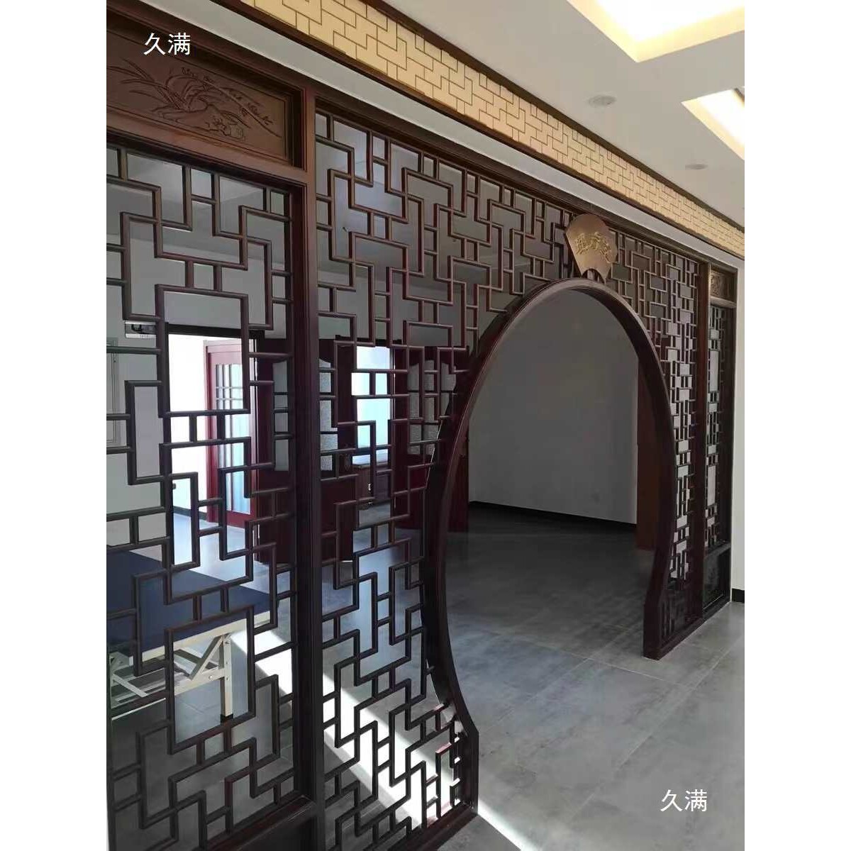 实木花格屏风新老中式月亮门月洞门圆门复古隔断镂空拱门博古架