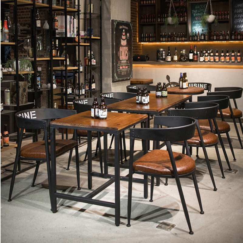 复古铁艺咖啡厅桌椅组合奶茶店休闲阳台茶餐厅洽谈会客实木小圆桌