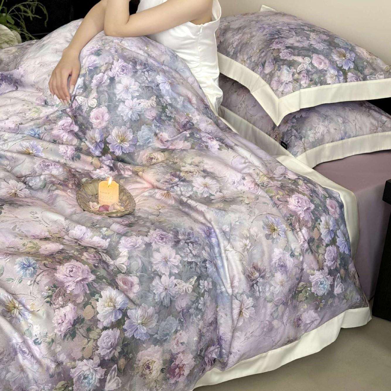 2025新款100S长绒棉数码印花四件套韩式美学高档丝滑四件套