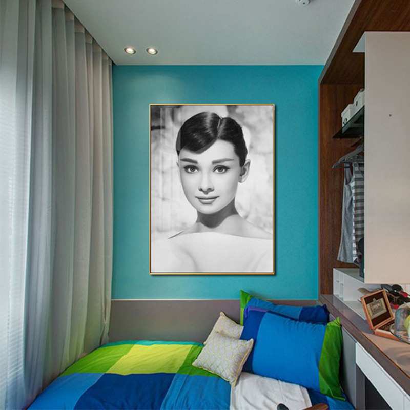 现代奥黛丽赫本装饰画客厅卧室现代创意黑白挂画美女玄关人物壁画图片