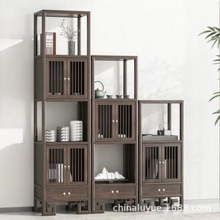 新中式书架禅意实木组合置物架木书柜展示柜高低柜免漆博古架