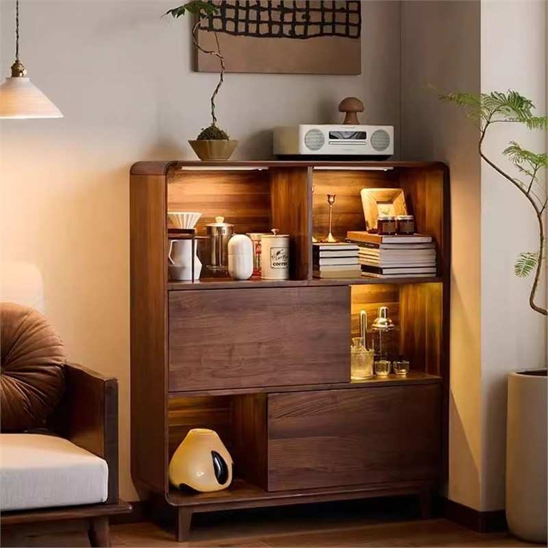 北美黑胡桃木书柜客厅书房落地储物矮柜复古实木靠墙收纳展示柜子