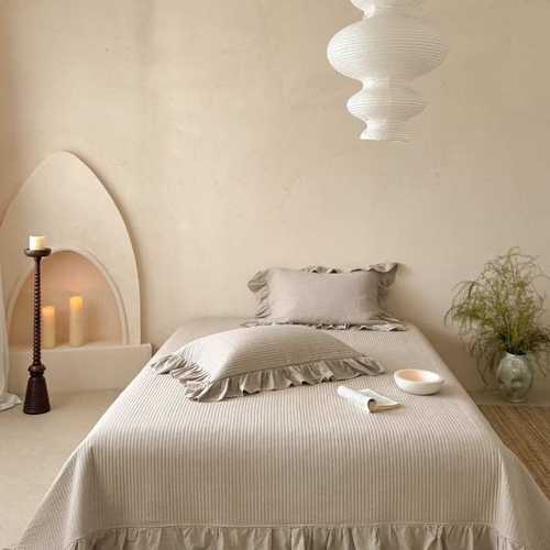 棉麻床盖三件套被套四件套床上用品清新韩式法式防滑夹棉床单花边